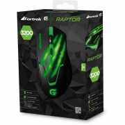 Mouse Gamer USB 3200DPI RAPTOR OM-801 Preto/Verde FORTREK